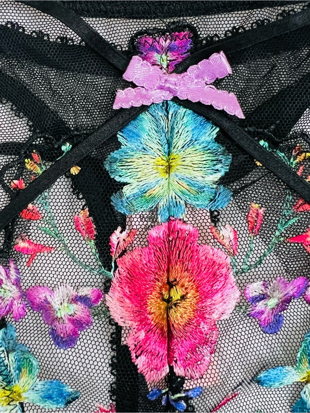NWT! Dark Blossom Embroidery High-Leg Adjustable Thong Panty Sz L - Picture 5 of 9